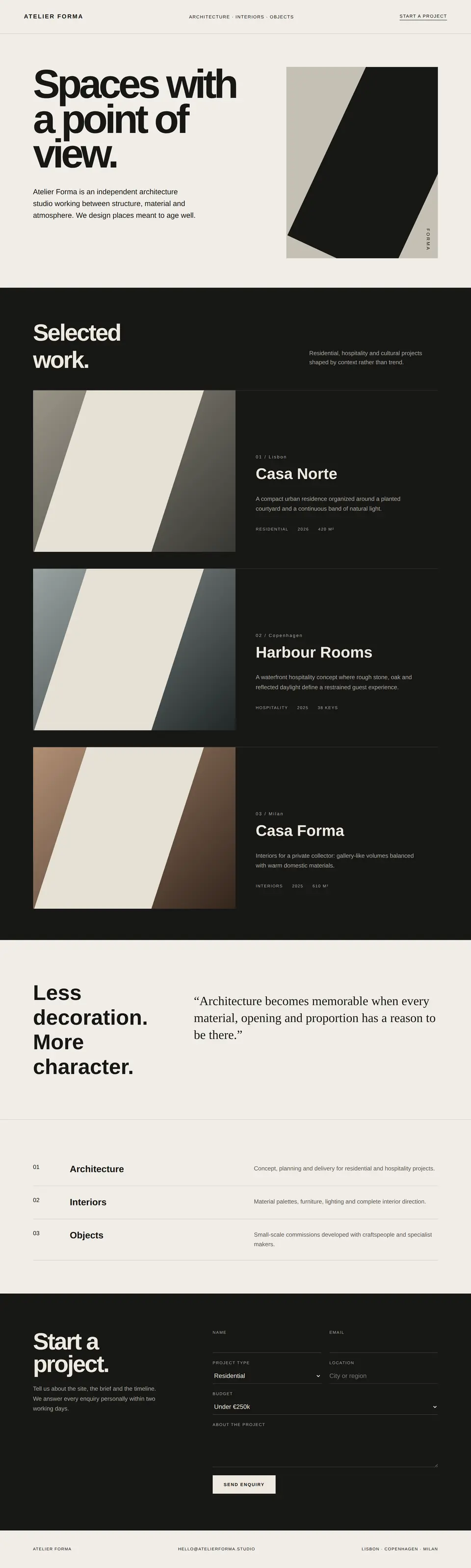 Full-page preview of the Atelier Forma website